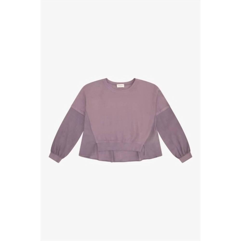 NEW TENLY girl's cotton gauze mixed media long sleeve top in lavender mist